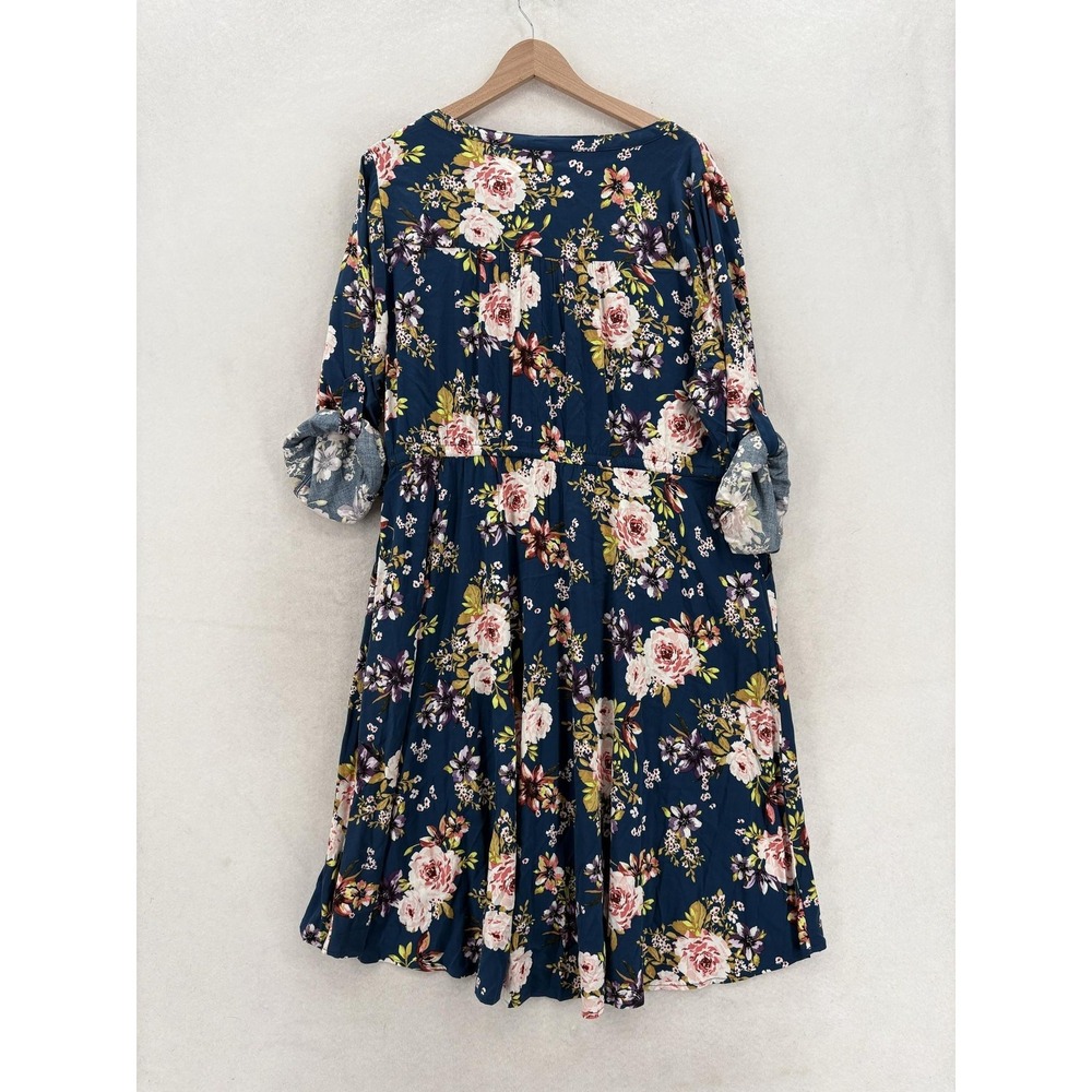 Torrid Dress Womens 2X Blue Floral 3/4 Bell Sleeve Fit & Flare Stretch Midi NWT - Picture 5 of 10